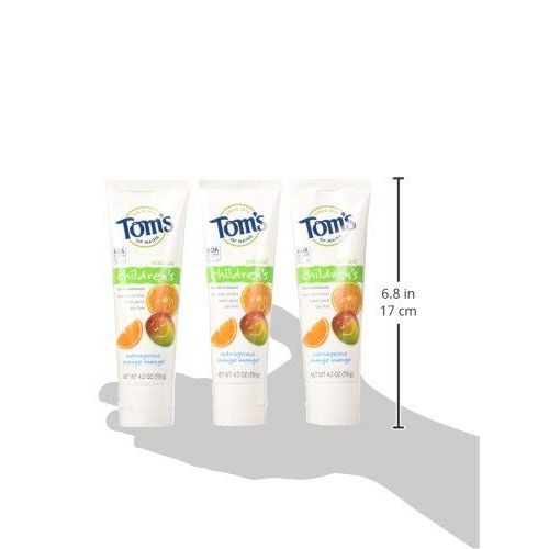  Toms of Maine Anticavity Fluoride Childrens Toothpaste, Outrageous Orange-Mango, 4.2 Ounce, 8...