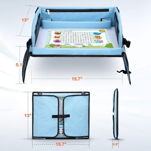  [아마존베스트]Tomser Upgraded Kids Travel Tray with Dry Erase Top Car Seat Travel Tray with 16 Organizer Pockets for Car...