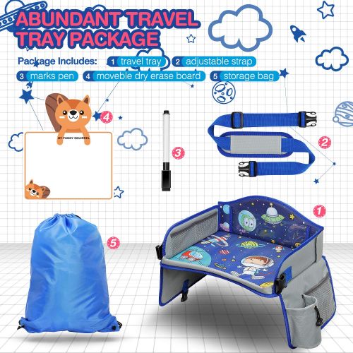  [아마존베스트]Tomser Kids Travel Tray, Car Seat Travel Tray with Colorful Space Top Toddler Car Seat Activity Tray More Organizer Pockets Large iPad & Cup Holder CarSeatTable for Stroller Airplane