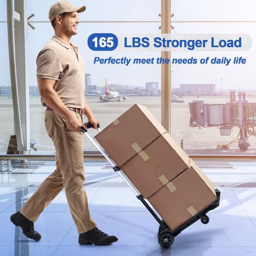  tomser Folding Hand Truck 4 Wheel-roate 75 Kg/165 lbs Heavy Duty Solid Construction Utility Cart Compact and Lightweight for Luggage/Personal/Travel/Auto/Moving and Office Use