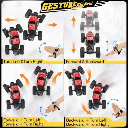  Tomser RC Car Remote Control Truck for Boy 2.4GHZ 1:14 Watch Gesture Sensor Car 4WD Off Road Monster Truck for Kids Hobby RC with Rechargeable Battery All Terrains Crawler Racing Car Toy