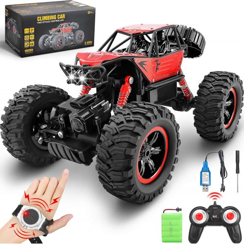  Tomser RC Car Remote Control Truck for Boy 2.4GHZ 1:14 Watch Gesture Sensor Car 4WD Off Road Monster Truck for Kids Hobby RC with Rechargeable Battery All Terrains Crawler Racing Car Toy