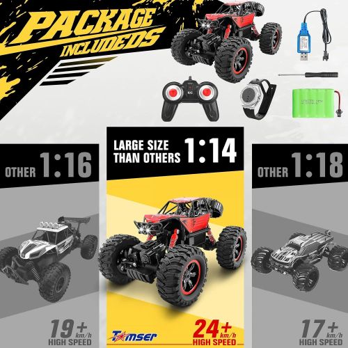  Tomser RC Car Remote Control Truck for Boy 2.4GHZ 1:14 Watch Gesture Sensor Car 4WD Off Road Monster Truck for Kids Hobby RC with Rechargeable Battery All Terrains Crawler Racing Car Toy