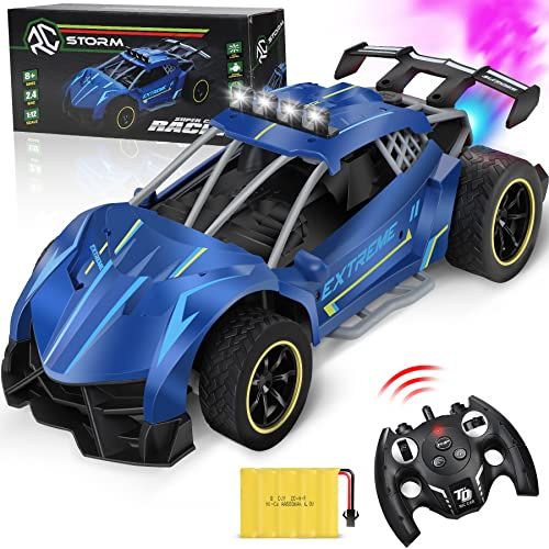  tomser RC Car, Fog Racer Remote Control Car for Kids Racing Hobby Toy with Rear Fog Stream 1:12 4WD Crawler Toy Car Model Vehicle for Boy Girl Adults LED Light Monster Truck with R