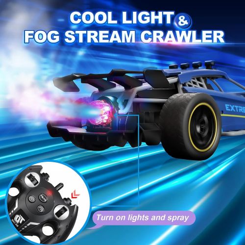  tomser RC Car, Fog Racer Remote Control Car for Kids Racing Hobby Toy with Rear Fog Stream 1:12 4WD Crawler Toy Car Model Vehicle for Boy Girl Adults LED Light Monster Truck with R