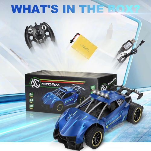  tomser RC Car, Fog Racer Remote Control Car for Kids Racing Hobby Toy with Rear Fog Stream 1:12 4WD Crawler Toy Car Model Vehicle for Boy Girl Adults LED Light Monster Truck with R