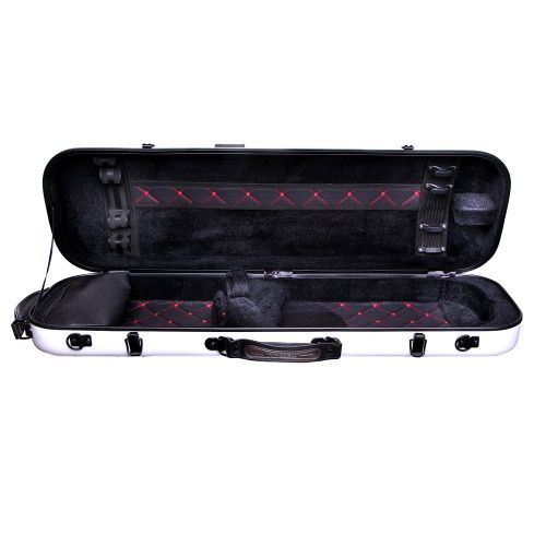  Tonareli Music Supply Tonareli Violin Oblong Fiberglass Case- White with Red Interior Stitching 4/4 VNFO1000R