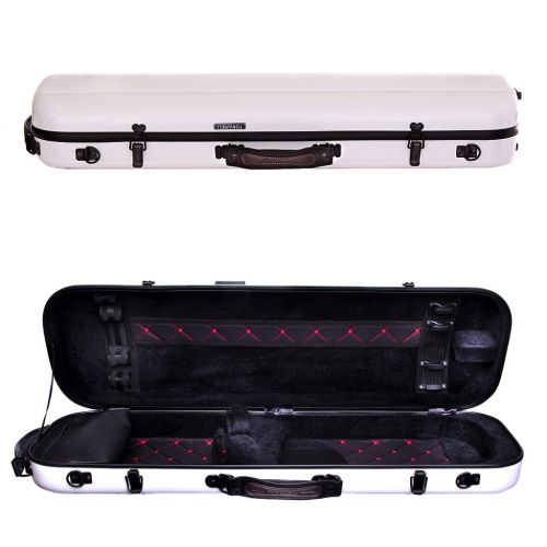  Tonareli Music Supply Tonareli Violin Oblong Fiberglass Case- White with Red Interior Stitching 4/4 VNFO1000R