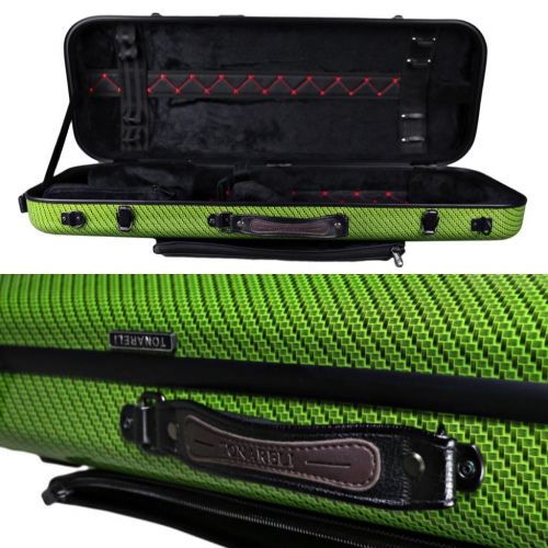  Tonareli Music Supply Tonareli Viola Oblong Fiberglass Case - Special Edition Green Checkered VAFO 1006 - Includes attachable music bag - Adjustable to over 18 inches