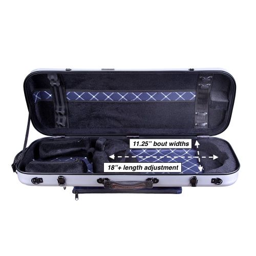  Tonareli Music Supply Tonareli Viola Oblong Fiberglass Case - Silver VAFO 1002 - Includes attachable music bag - Adjustable to over 18 inches