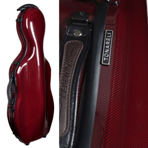  Tonareli Music Supply Tonareli Cello-shaped Fiberglass Viola Case w/Wheels - Special Edition Red Graphite VAF1022