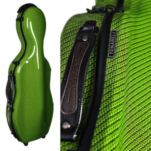  Tonareli Music Supply Tonareli Cello-shaped Fiberglass Viola Case w/Wheels - Special Edition Green Checkered VAF1020