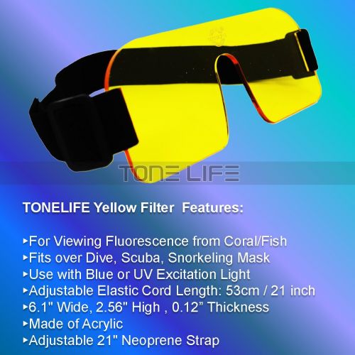  Tonelife Yellow Fluoreszenzfilter Fluorodiving Mask & Strap Gelb (Barrier) Filter fuer Scuba Dive Mask Match Unterwasser-Videoleuchten und dichroitischen Filter