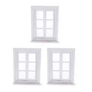 Tongina 3 x Doll House 6 Pane Window, Wooden Toy Square Wooden Window Model Miniature Room Accessory DIY Doll Houses