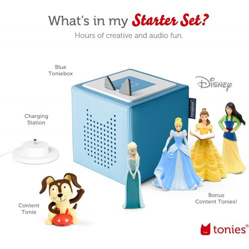  Tonies Toniebox Audio Player Starter Set with Elsa, Belle, Cinderella, Mulan, and Playtime Puppy Imagination Building, Screen Free Digital Listening Experience for Stories, Music, and M
