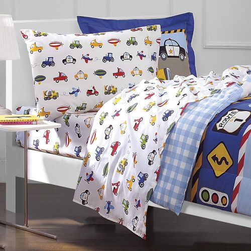  Tonka Dream Factory Trucks Tractors Cars Boys 5-Piece Comforter Sheet Set, Blue Red, Twin