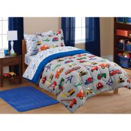Tonka MS 5pc Boy Blue Green Red Car Truck Transportation Twin Comforter Set (5pc Bed in a Bag)