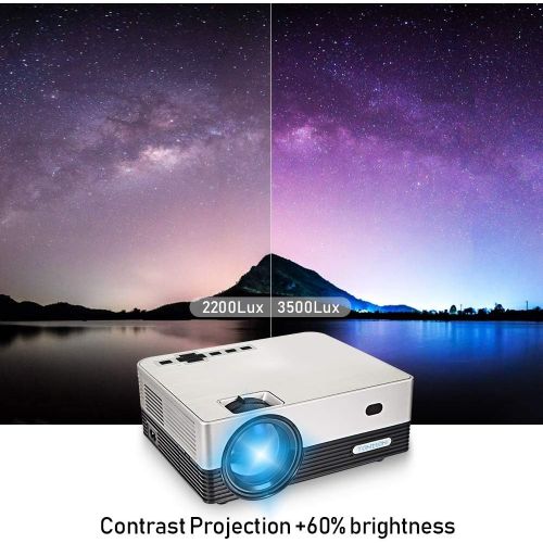  [아마존 핫딜] Projector, Tontion 3500 Lux Video Projector Real 720P -50,000 Hour LED Full HD Mini Projector, Compatible with Amazon Fire TV Stick, HDMI, VGA, USB, AV, SD for Home Theater