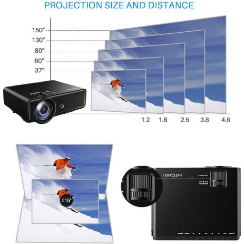 [아마존 핫딜] Projector, Tontion 2400 Lux Video Projector supporting 1080P -50,000 Hour LED Full HD Mini Projector, Compatible with Amazon Fire TV Stick, HDMI, VGA, USB, AV, SD for Home Theater