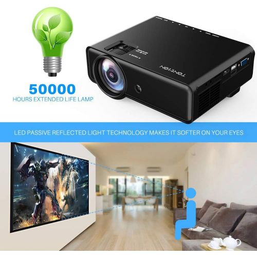  [아마존 핫딜] Projector, Tontion 2400 Lux Video Projector supporting 1080P -50,000 Hour LED Full HD Mini Projector, Compatible with Amazon Fire TV Stick, HDMI, VGA, USB, AV, SD for Home Theater