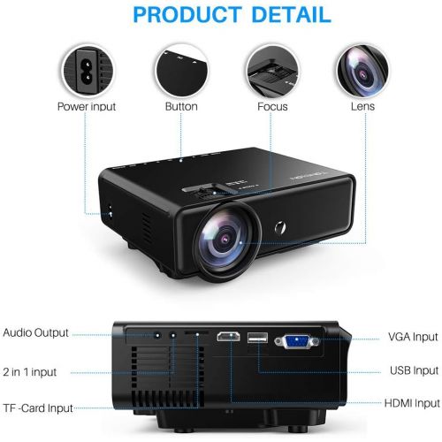  Tontion Upgrade 3400Lux Video Projector 50,000 Hours 176inch Movie Projector Home Theater with HDMI Cable, Support 1080P/TV/VGA/USB/AV/Laptop/Phone