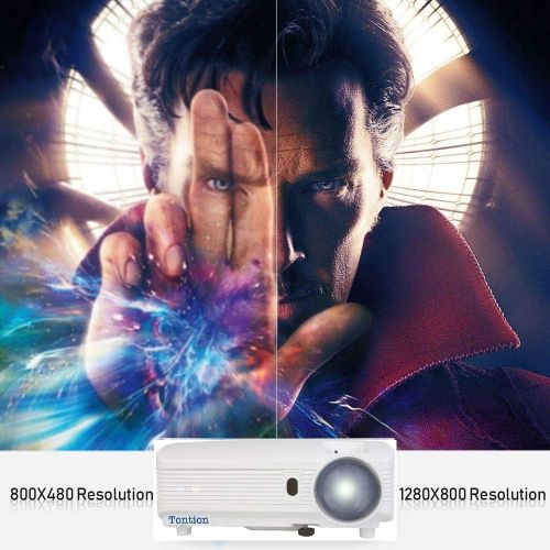  HD Projector, Tontion 2020 Upgrade 5500 Lux Video Projector Native 720P 179’’ Display,50,000 Hour LED, Portable Projector Compatible with TV Stick, PS4,HDMI, VGA, USB, AV, TF, DVD