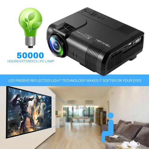  Projector, Tontion 2400 Lux Video Projector supporting 1080P -50,000 Hour LED Full HD Mini Projector, Compatible with Amazon Fire TV Stick, HDMI, VGA, USB, AV, SD for Home Theater