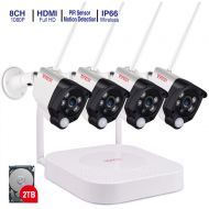 Tonton 1080P Full HD Wireless Security Camera System, 8CH NVR Recorder with 2TB HDD and 4PCS 1080P 2.0 MP Waterproof Outdoor Indoor Bullet Cameras with PIR Sensor, Audio Record and