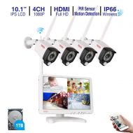 1080P Wireless Security Camera System, Tonton 4CH Full HD 1080P Network WiFi NVR and 4PCS 2.0MP 1080P Outdoor Indoor Waterproof Bullet Cameras with PIR Sensor and Audio Recording(N