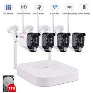 [Expandable System]1080P Wireless Security Camera System, Tonton 8CH NVR Surveillance System with 1TB HDD and 4PCS 2.0MP 1080P Waterproof Outdoor Indoor Bullet Cameras with PIR Sen