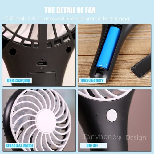  Tonyhoney Mini Handheld Fan Portable, Hand Held Personal Fan Rechargeable Battery Operated Powered Cooling Desktop Electric Fan, 1200Mah Battery 2 Modes for Home Office Travel Outd