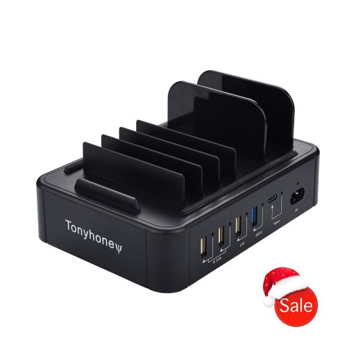  Tonyhoney Smart QC 3.0 Charging Station Universal 5 Ports 60W 12A Multiple Devices for Smartphones Bluetooth Headphones Portable Speaker Power Bank Fibit Pod Camera Pad Smart Watch