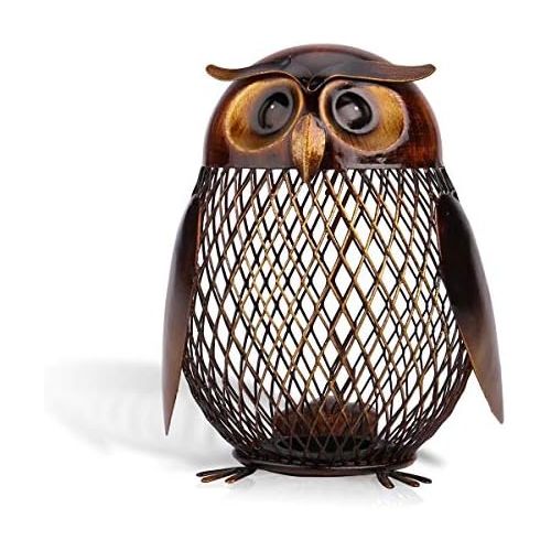  [아마존베스트]Tooarts Owl Shaped Metal Coin Bank Box Handwork Crafting Art Piggy Bank Owl Gifts