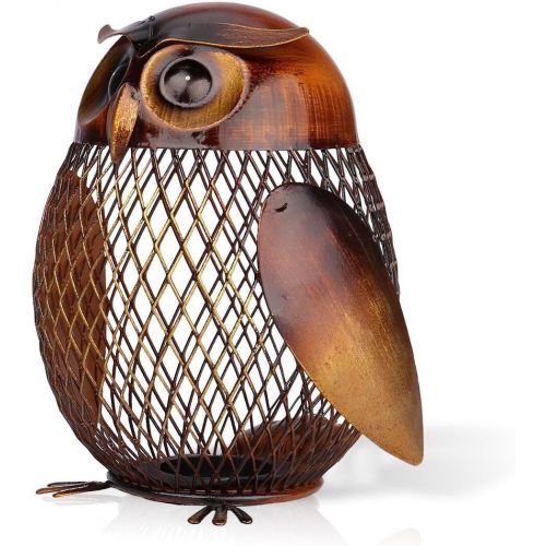  [아마존베스트]Tooarts Owl Shaped Metal Coin Bank Box Handwork Crafting Art Piggy Bank Owl Gifts