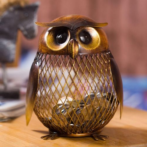  [아마존베스트]Tooarts Owl Shaped Metal Coin Bank Box Handwork Crafting Art Piggy Bank Owl Gifts