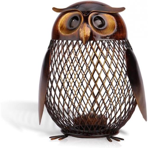  [아마존베스트]Tooarts Owl Shaped Metal Coin Bank Box Handwork Crafting Art Piggy Bank Owl Gifts