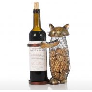 Tooarts Cat Wine Holder Cork Metal Wine Barrel Cork Storage Cage Table Cork Container Ornament