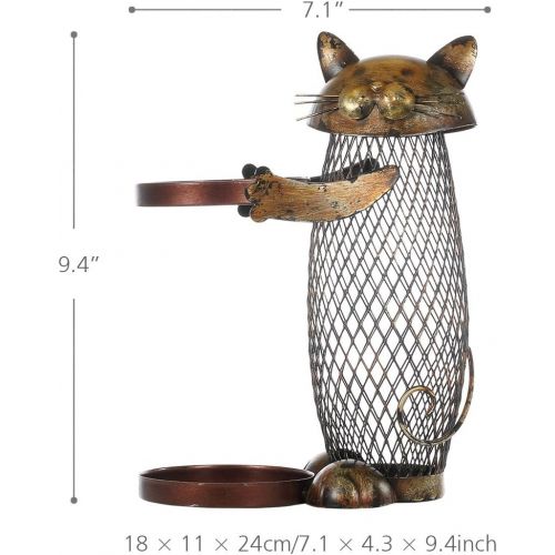  Tooarts Cat Wine Holder Cork Metal Wine Barrel Cork Storage Cage Table Cork Container Ornament