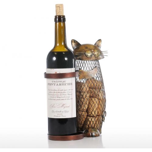  Tooarts Cat Wine Holder Cork Metal Wine Barrel Cork Storage Cage Table Cork Container Ornament