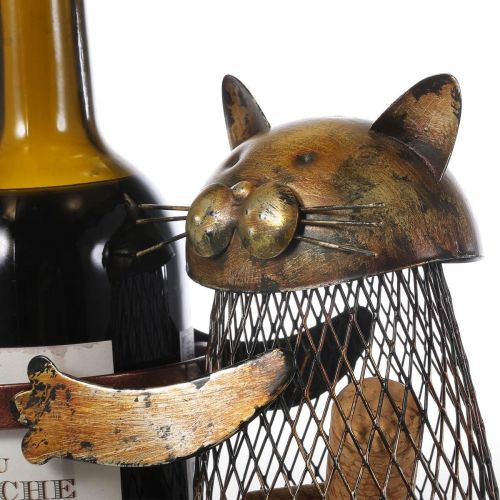  Tooarts Cat Wine Holder Cork Metal Wine Barrel Cork Storage Cage Table Cork Container Ornament
