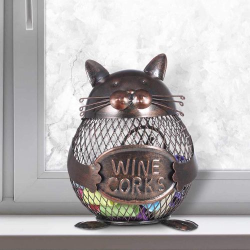  Tooarts Practical Kitten Wine Cork Container Iron Piggy Bank Handcraft Home Decoration Gift