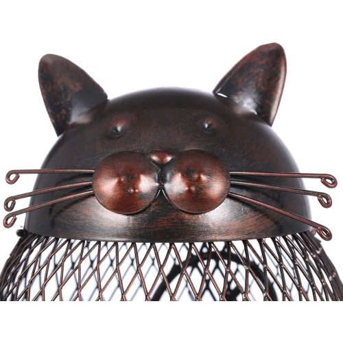  Tooarts Practical Kitten Wine Cork Container Iron Piggy Bank Handcraft Home Decoration Gift