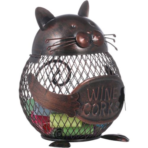  Tooarts Practical Kitten Wine Cork Container Iron Piggy Bank Handcraft Home Decoration Gift