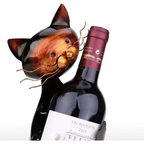  Tooarts Cat Shaped Wine Holder Wine Rack shelf Metal Sculpture Practical Home decoration Crafts