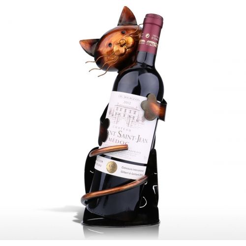  Tooarts Cat Shaped Wine Holder Wine Rack shelf Metal Sculpture Practical Home decoration Crafts