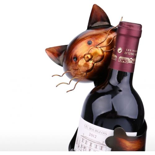  Tooarts Cat Shaped Wine Holder Wine Rack shelf Metal Sculpture Practical Home decoration Crafts