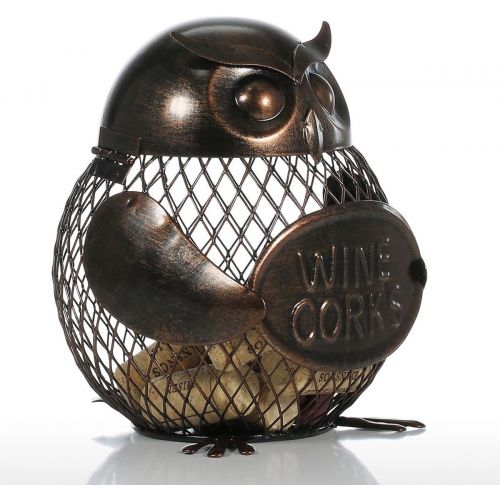  Tooarts Iron Owl Mesh Wine Bottle Holder Wine Cork Container Artwork