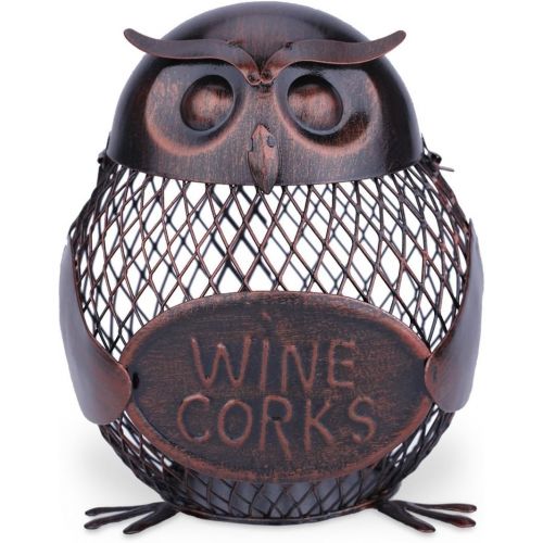 Tooarts Iron Owl Mesh Wine Bottle Holder Wine Cork Container Artwork