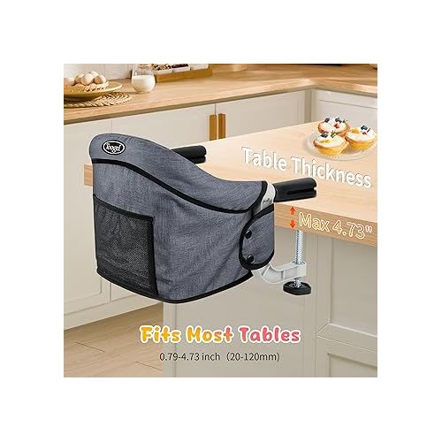  Hook On Chair, Clip on High Chair, Fold-Flat Storage Portable Baby Feeding Seat, High Load Design, Attach to Fast Table Chair Removable Seat for Home and Travel(Grey)