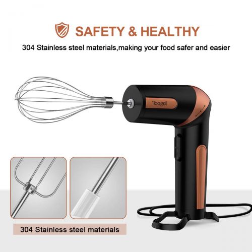  Toogel Handmixer Electric Hand Stirrer Ergonomic Portable Mixer with Snow Brush, Whisk & Mixing Rod